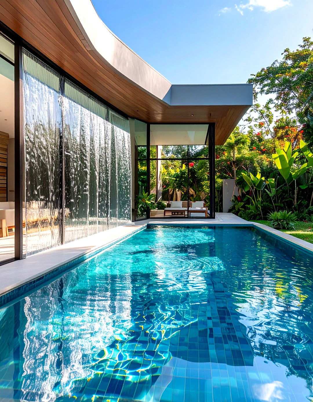 Glass Panel Water Walls - 24 Small Pool Waterfall Ideas