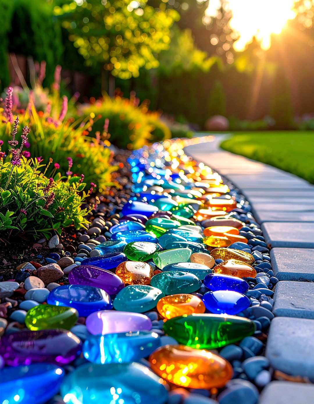 Glass Pebble Garden Edging - 24 Modern Garden Edging Ideas