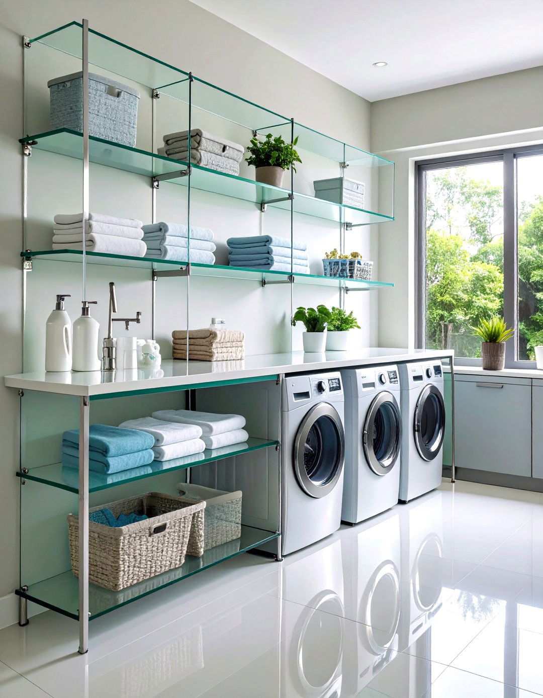 Glass Shelf Display Systems - 24 Laundry Room Shelving Ideas