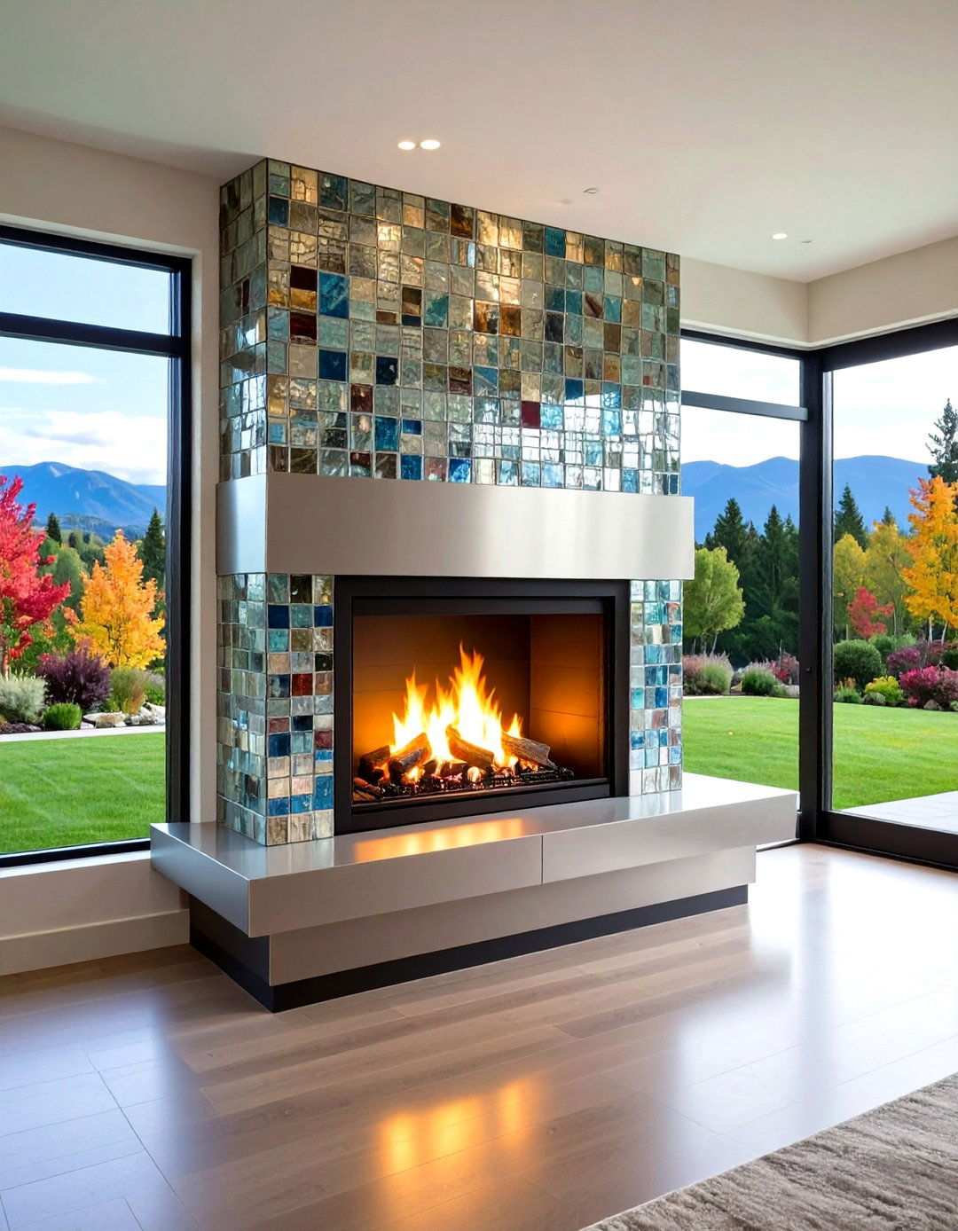 Glass Tile Mosaic Contemporary Accent - 24 Two-story Fireplace Ideas