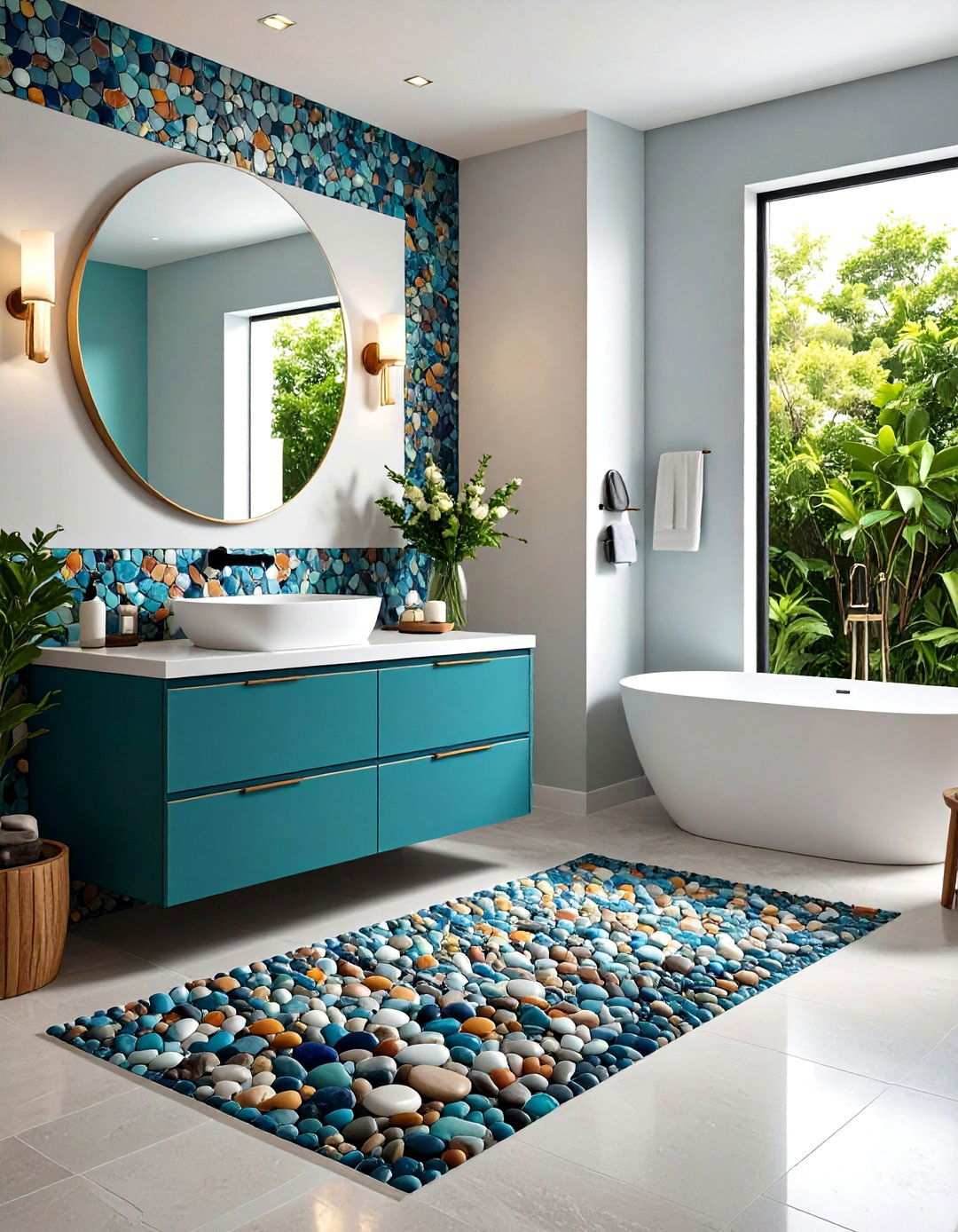 Glazed Pebble Backsplash Design - 24 Pebble Tile Bathroom Ideas