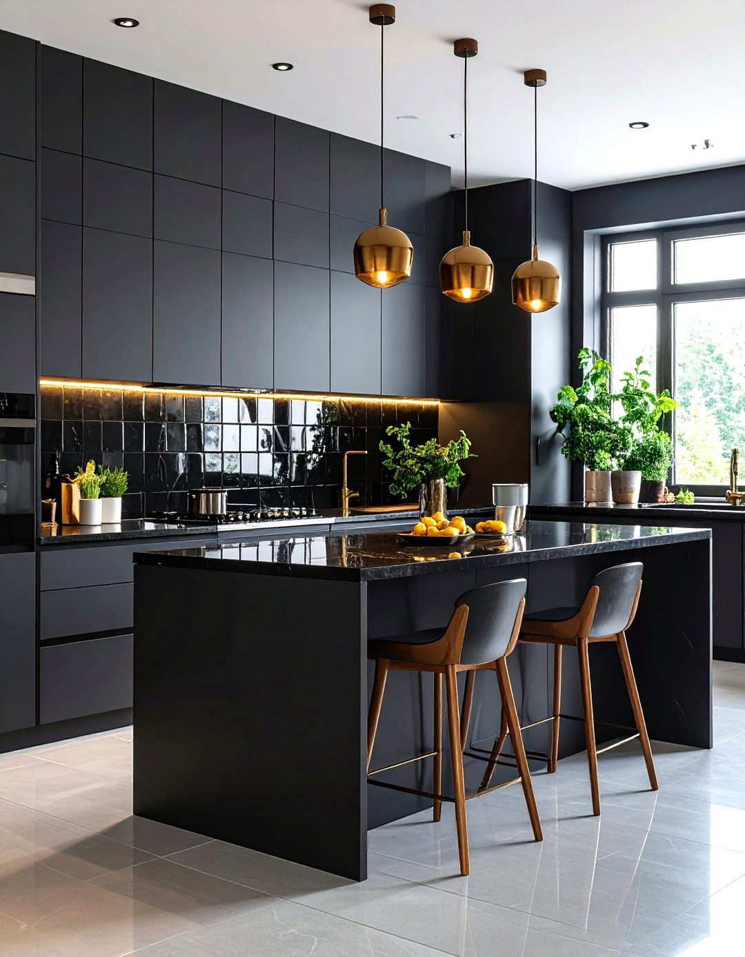 Glossy Black Tile Backsplash - 24 Kitchen With Black Backsplash