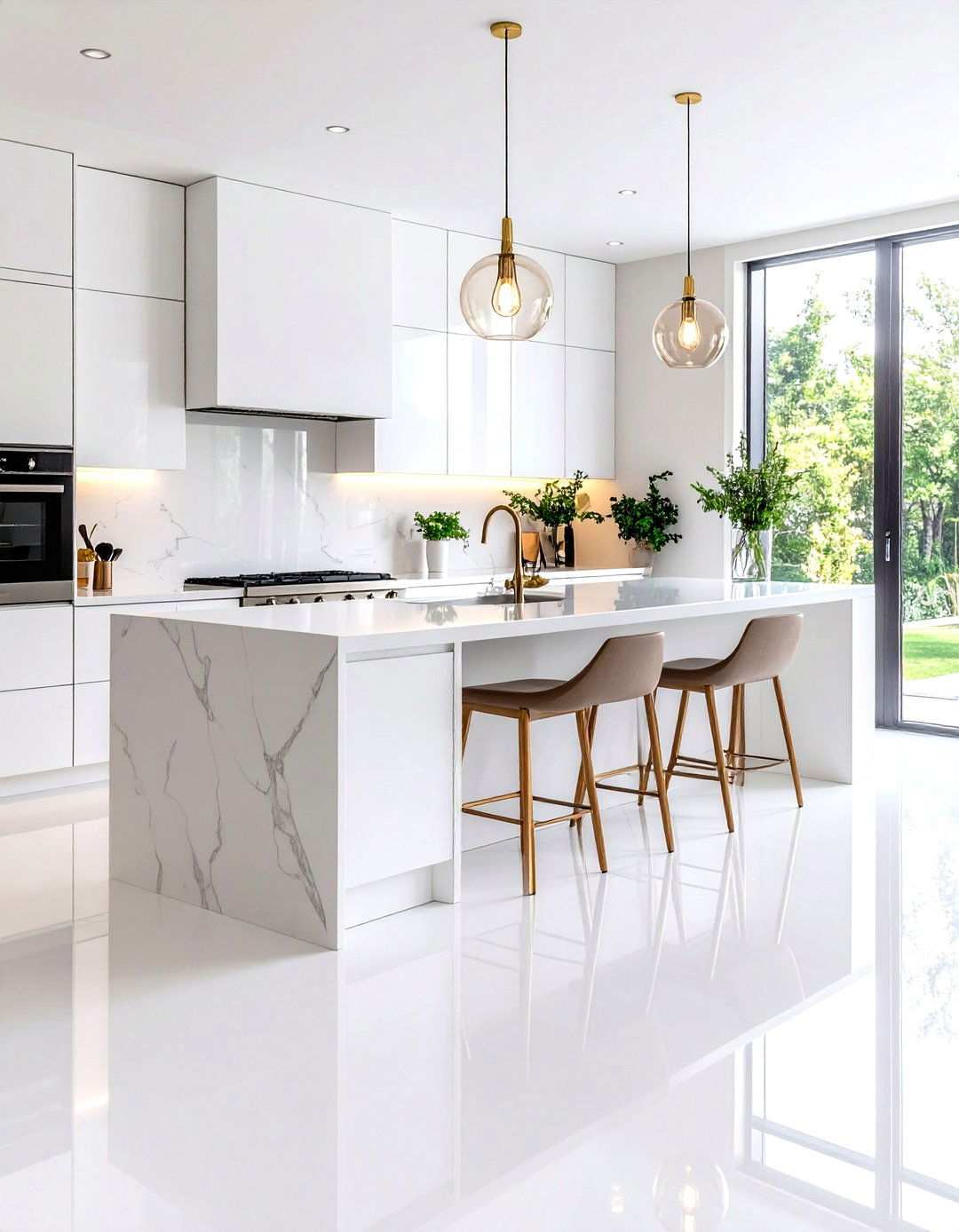 Glossy White Porcelain Kitchen Floors - 24 White Kitchen Floor Ideas