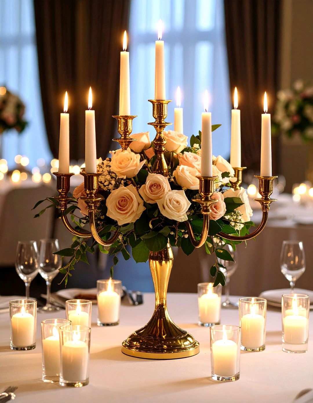 Gold Candelabra with Floral Accents - 24 Tall Wedding Centerpiece Ideas