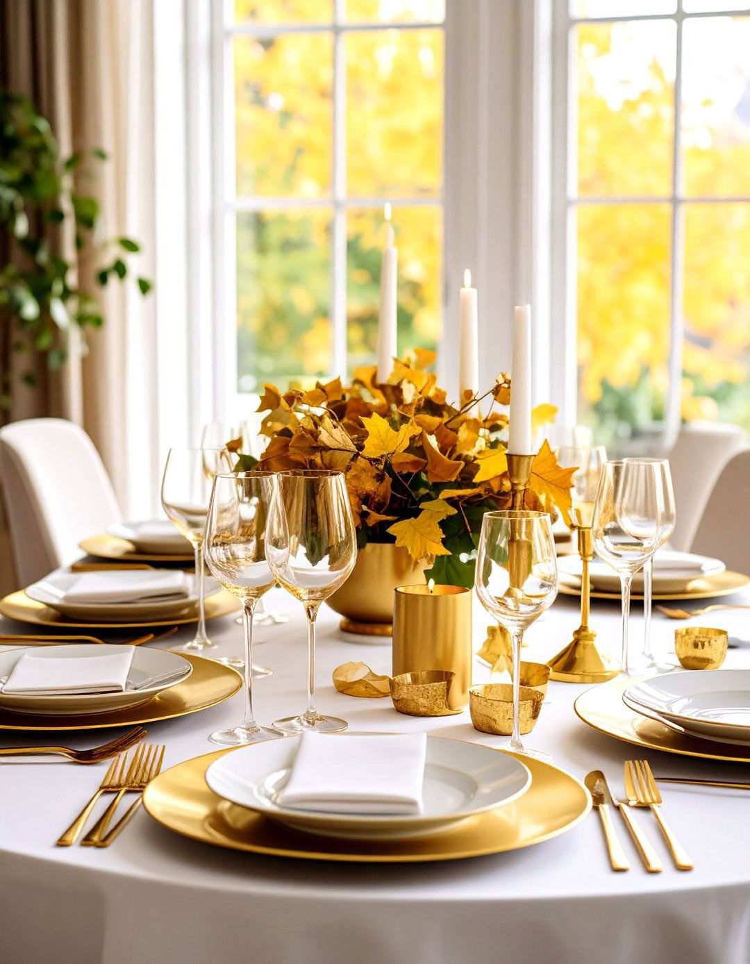 Gold Leaf Elegant Accents - 24 thanksgiving table decor ideas