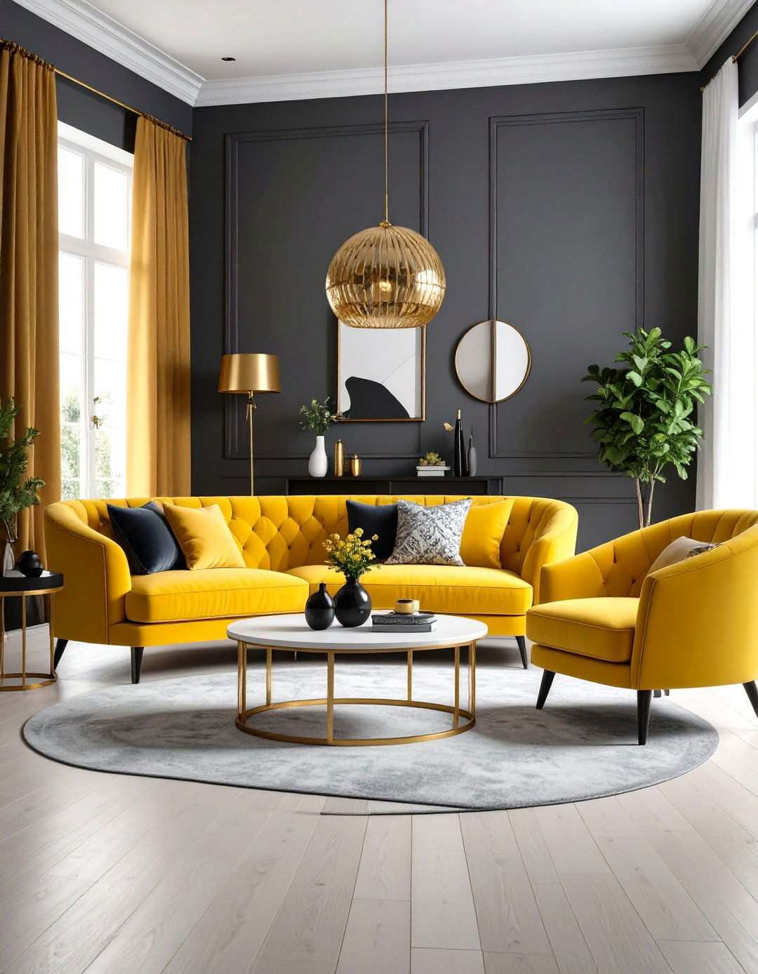 Golden Yellow and Gray Living Room - 24 Yellow Living Room Ideas
