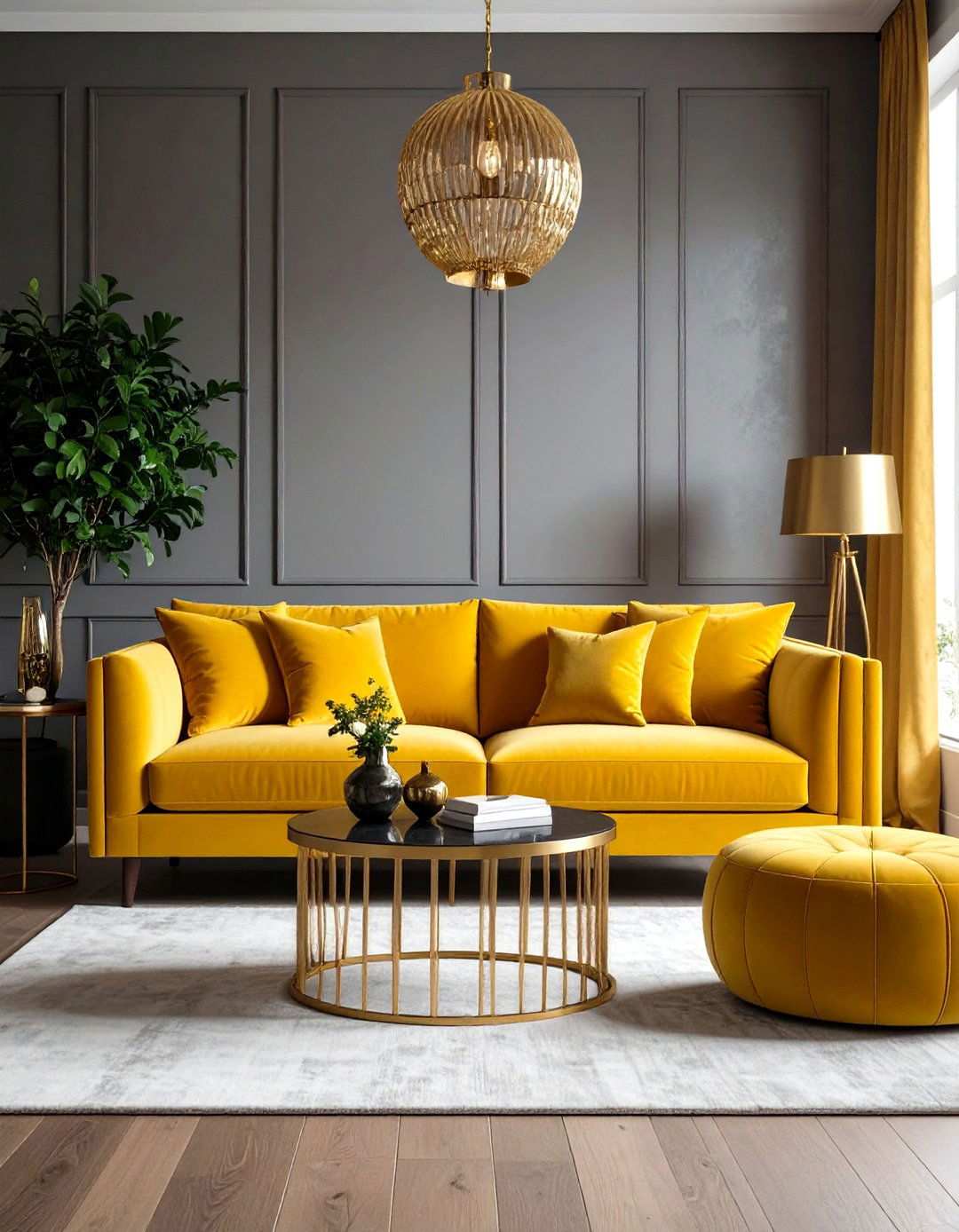 Golden Yellow Velvet Sofa Living Room - 24 Yellow Living Room Ideas