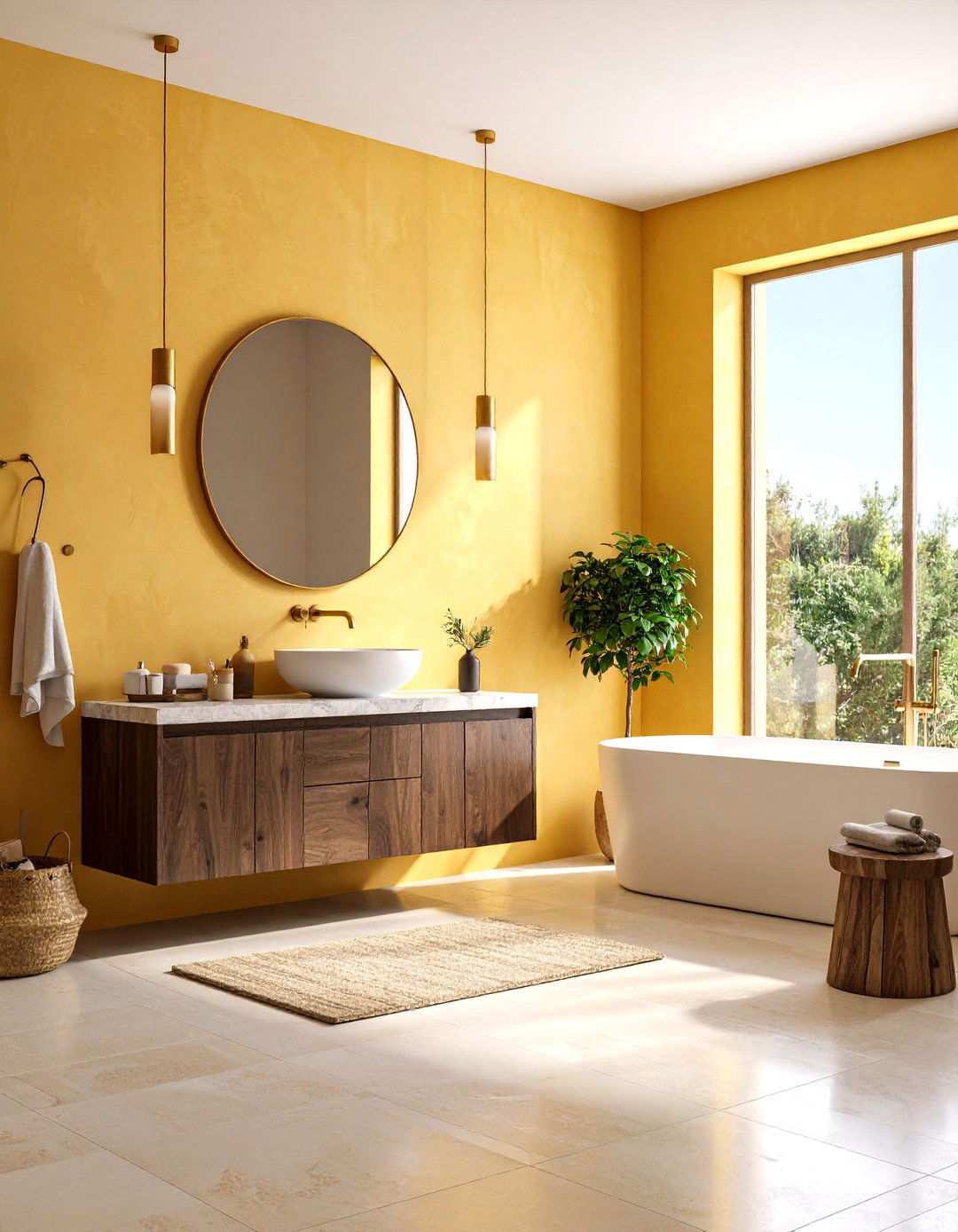 Golden Yellow Wall Bathroom - 24 Tuscan Bathroom Ideas