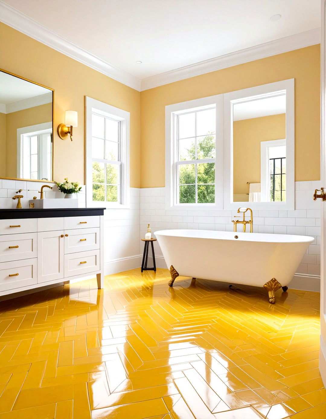Goldenrod Yellow Tile Floor Pattern - 24 Yellow Bathroom Ideas