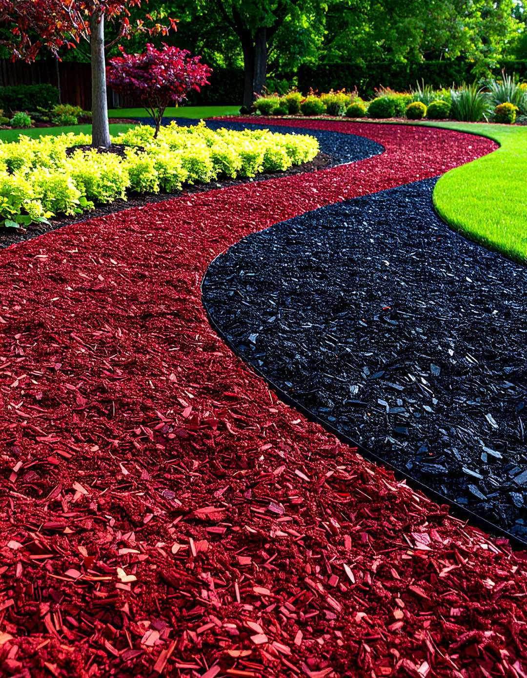 Gothic Red and Black Mulch Pattern - 24 mulch patio ideas