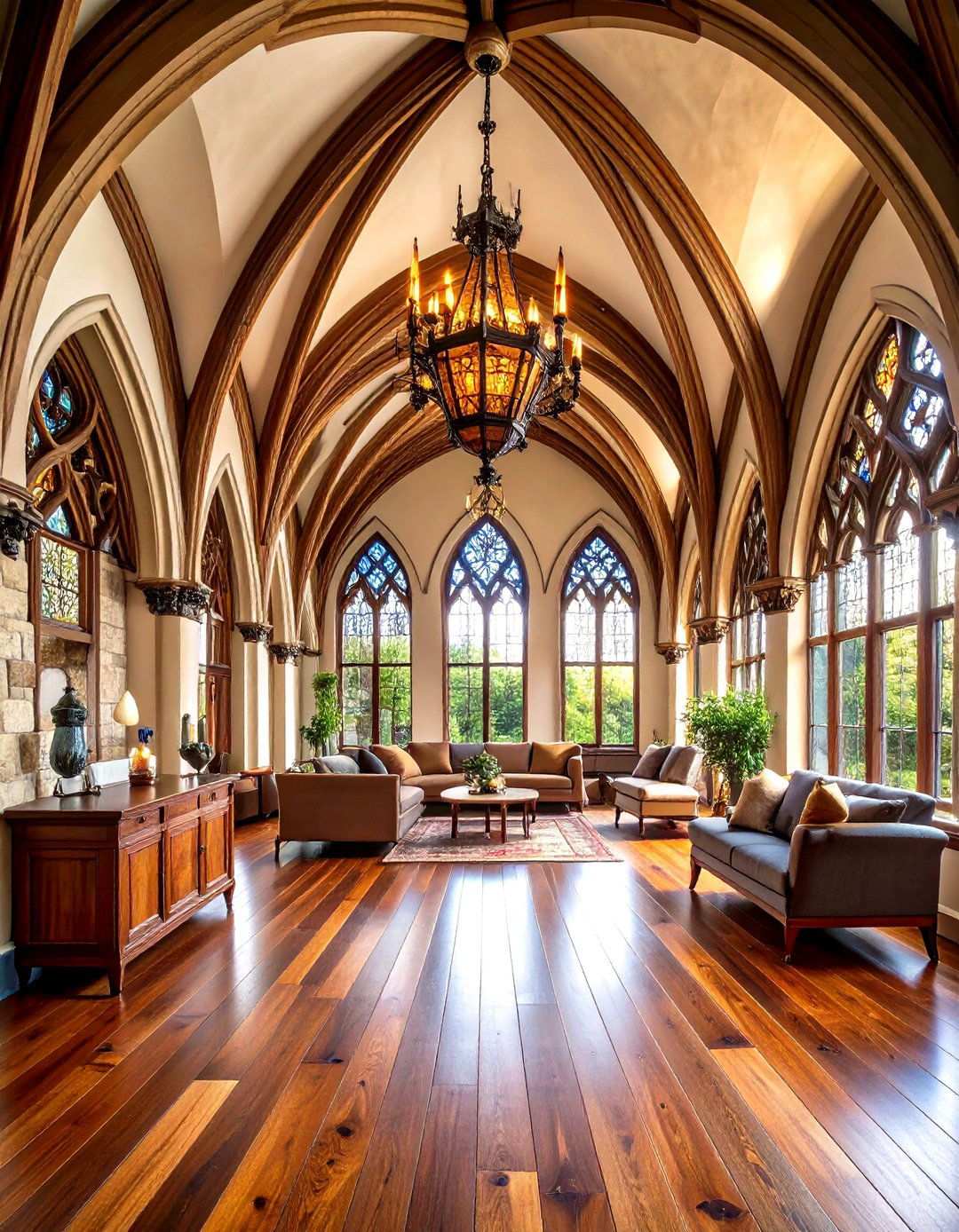 Gothic Revival Open Floor Plan with Dramatic Arches - 24 Open Floor Plan Ideas