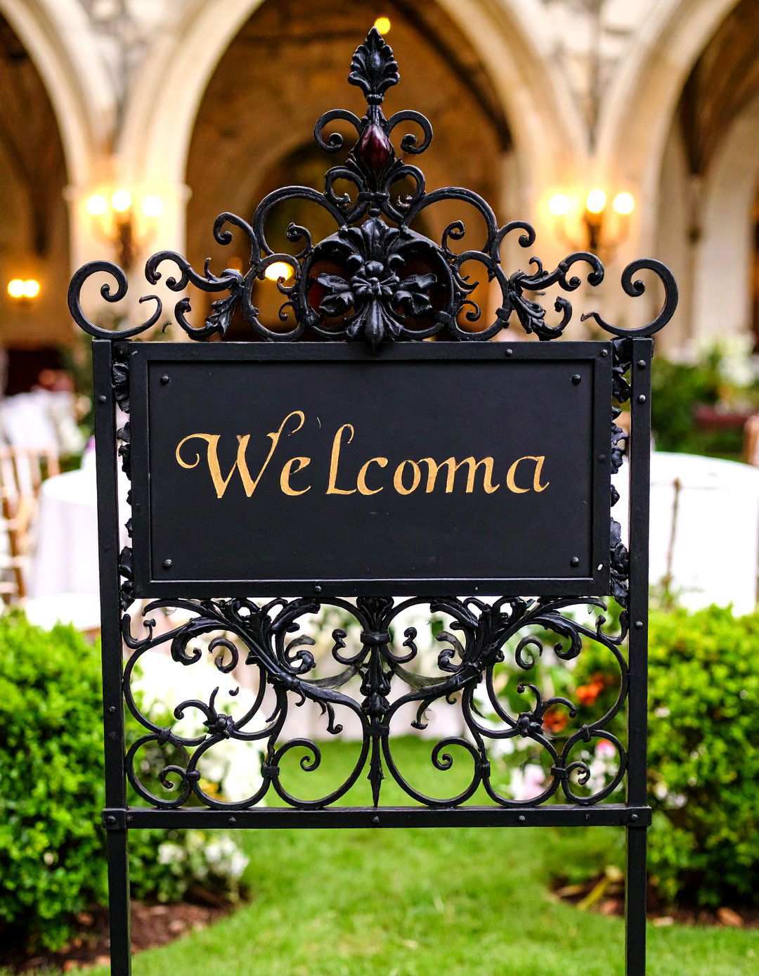 Gothic Wedding Welcome Sign with Wrought Iron Details - 24 Wedding Welcome Sign Ideas