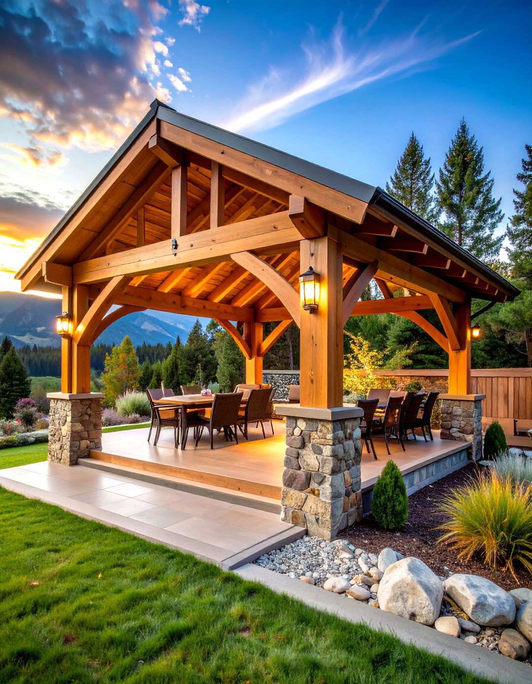 Grand Teton Timber Frame Pavilion with Arched Ribs - 24 Outdoor Pavilion Ideas