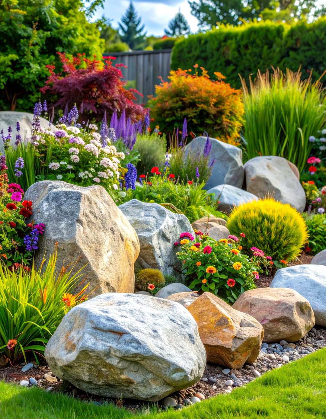 Granite Boulder Statement Borders - 24 Stone Garden Edging Ideas