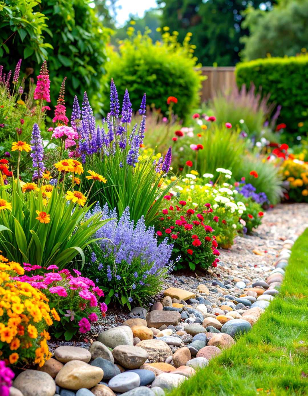 Granite Cobble Rustic Borders - 24 Stone Garden Edging Ideas