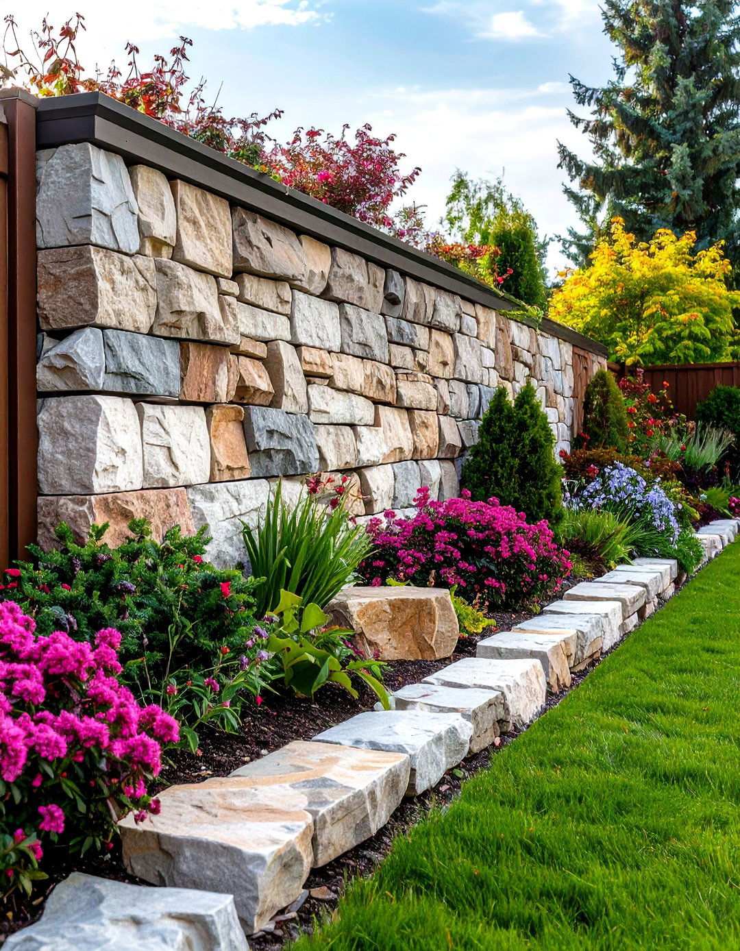 Granite Dry Stack Garden Walls - 24 Stone Wall Ideas
