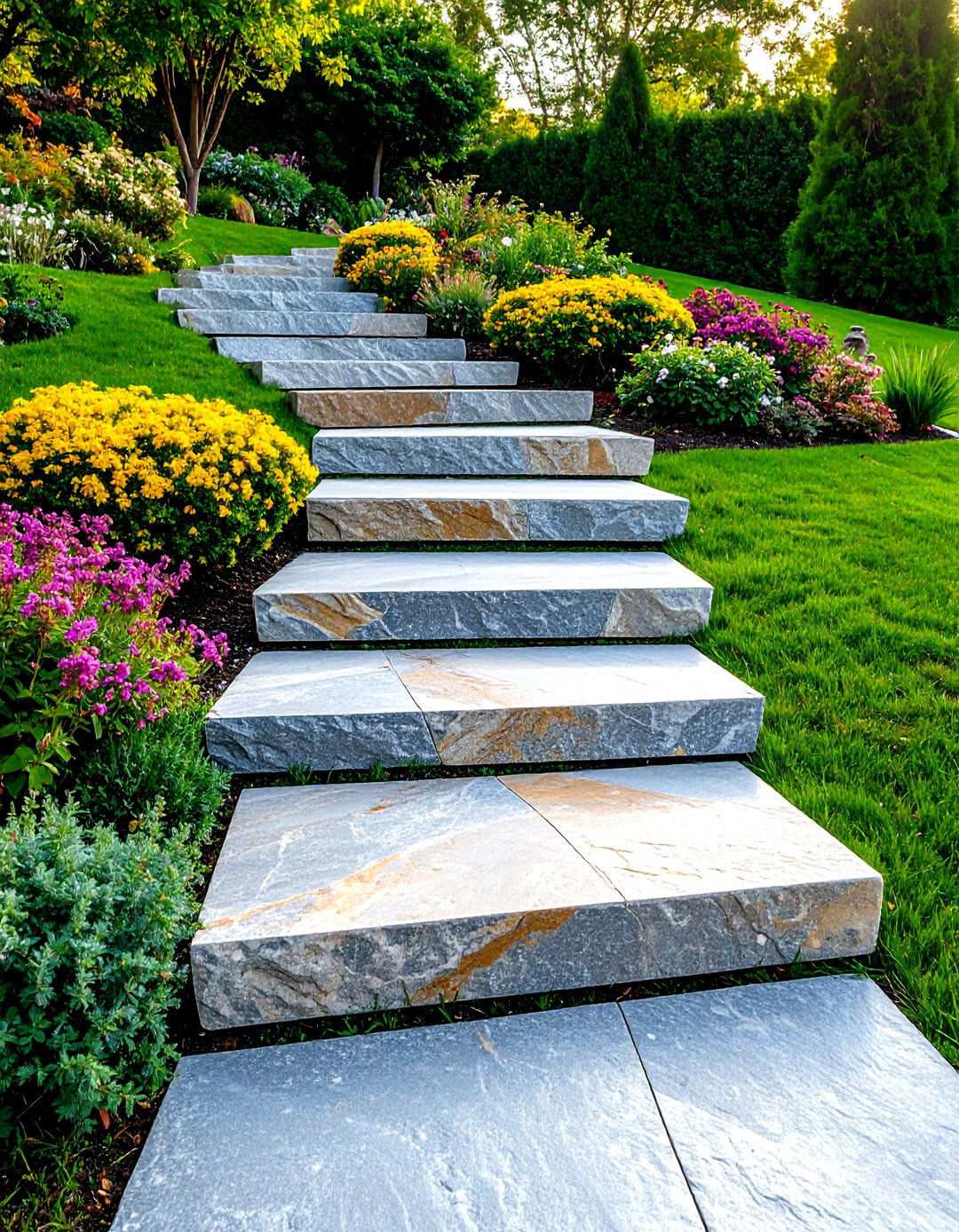 Granite Slab Minimalist Steps - 24 Sloped Walkway Ideas