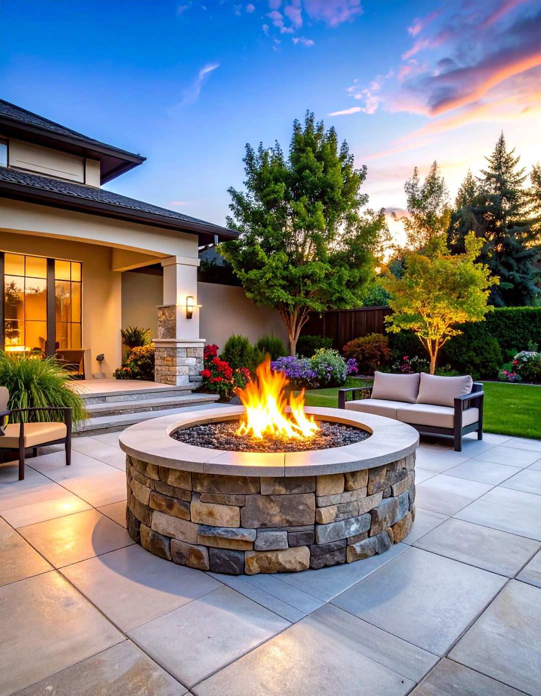 Granite Slab Patio with Elevated Fire Bowl - 24 Stone Patio With a Fire Pit Ideas