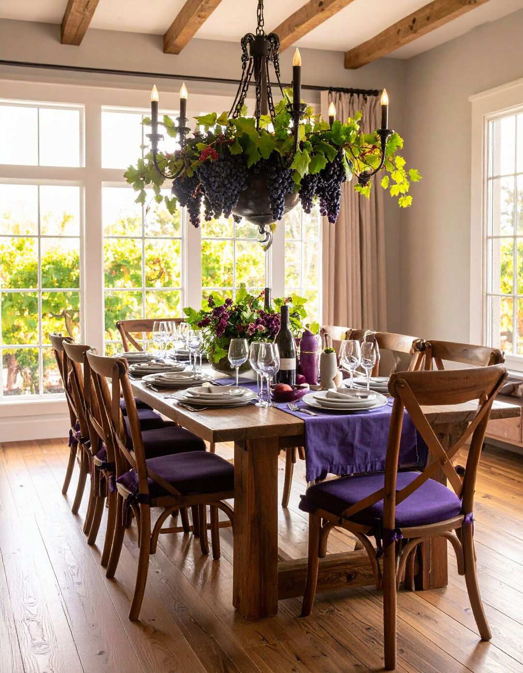 Grape Vine Themed Dining Decor - 24 Purple Dining Room Ideas