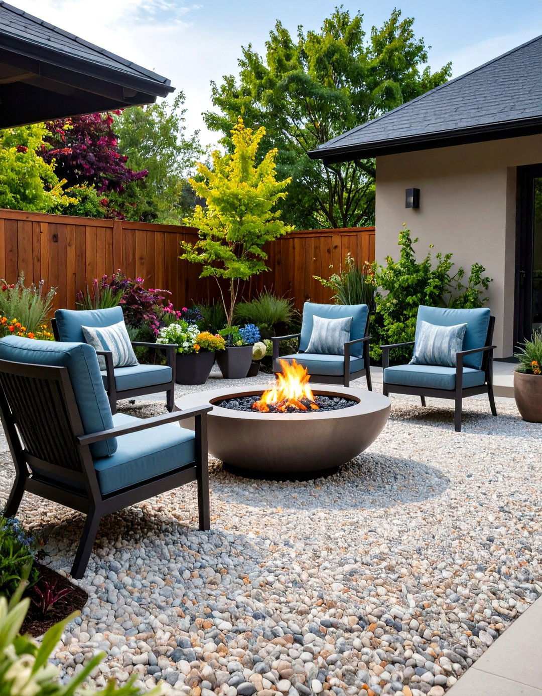 Gravel Patio with Steel Fire Bowl - 24 Rustic Patio Ideas