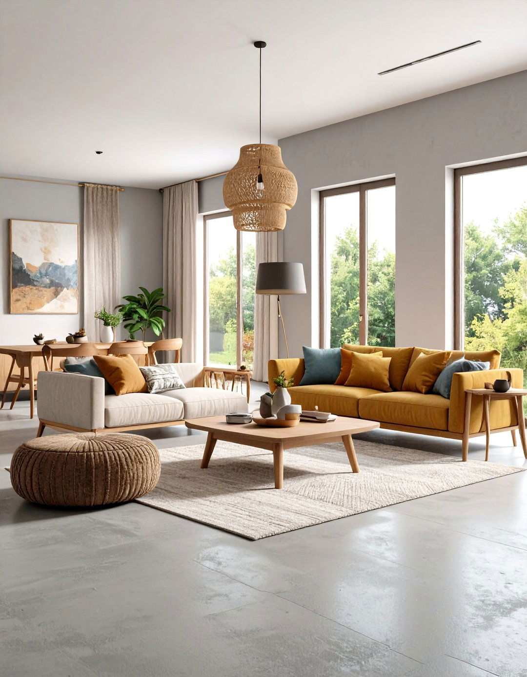 Gray Concrete Color Harmony - 24 Rustic Concrete Floor Living Room Ideas