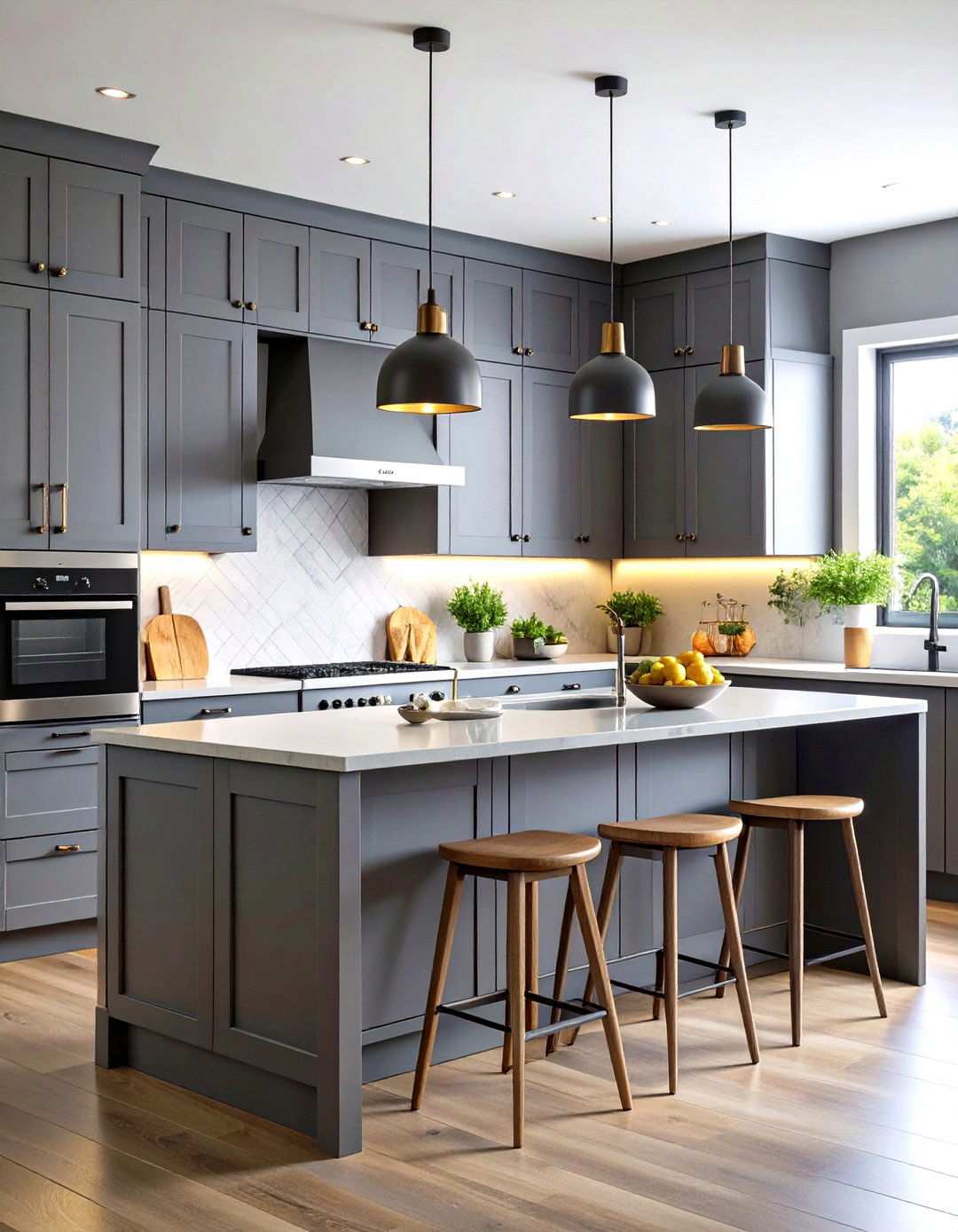 Gray Painted Maple Cabinet Kitchen with Contemporary Flair - 24 Maple Kitchen Cabinets Ideas