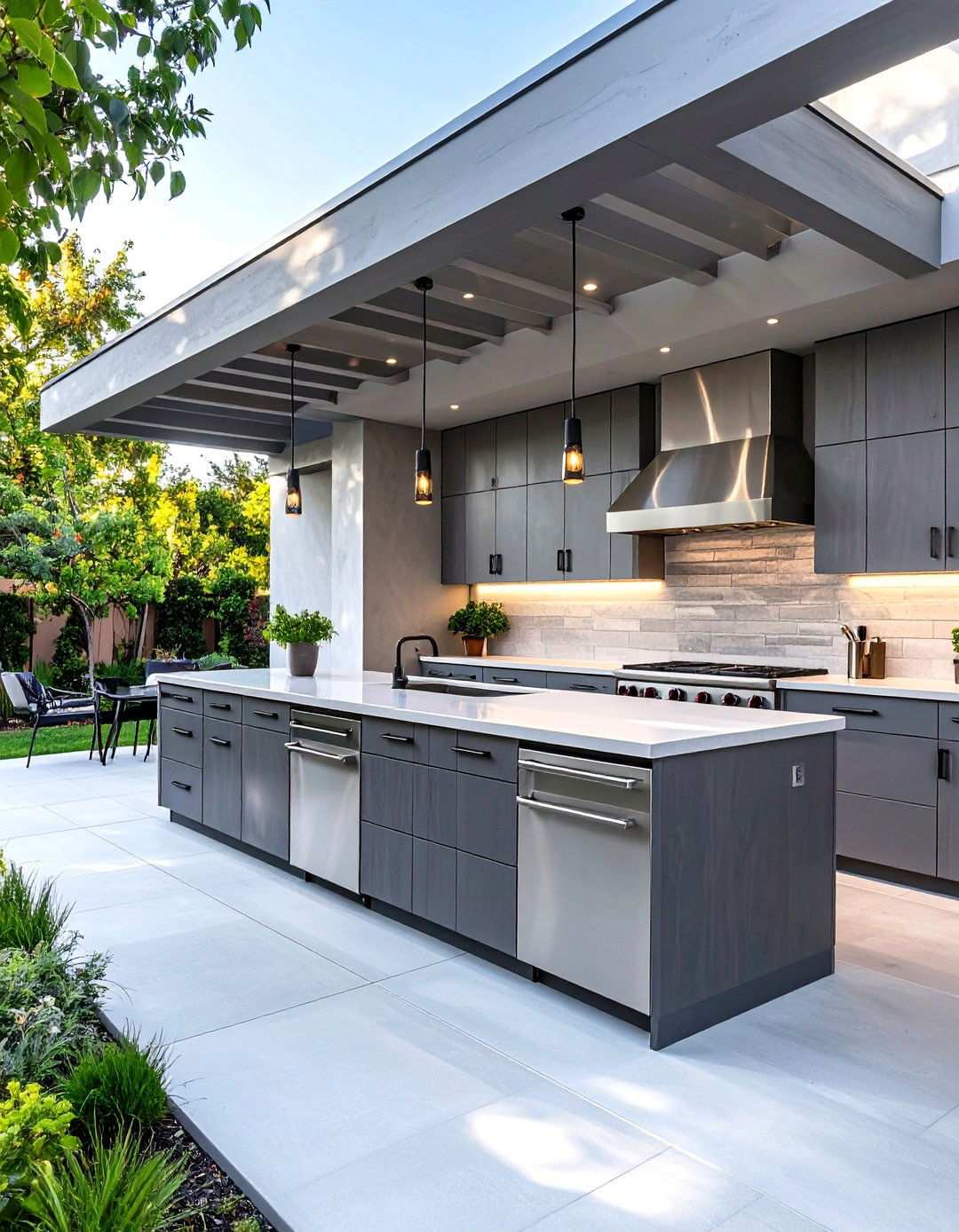 Gray Stucco Kitchen with Stainless Steel Integration - 24 Stucco Outdoor Kitchen Ideas