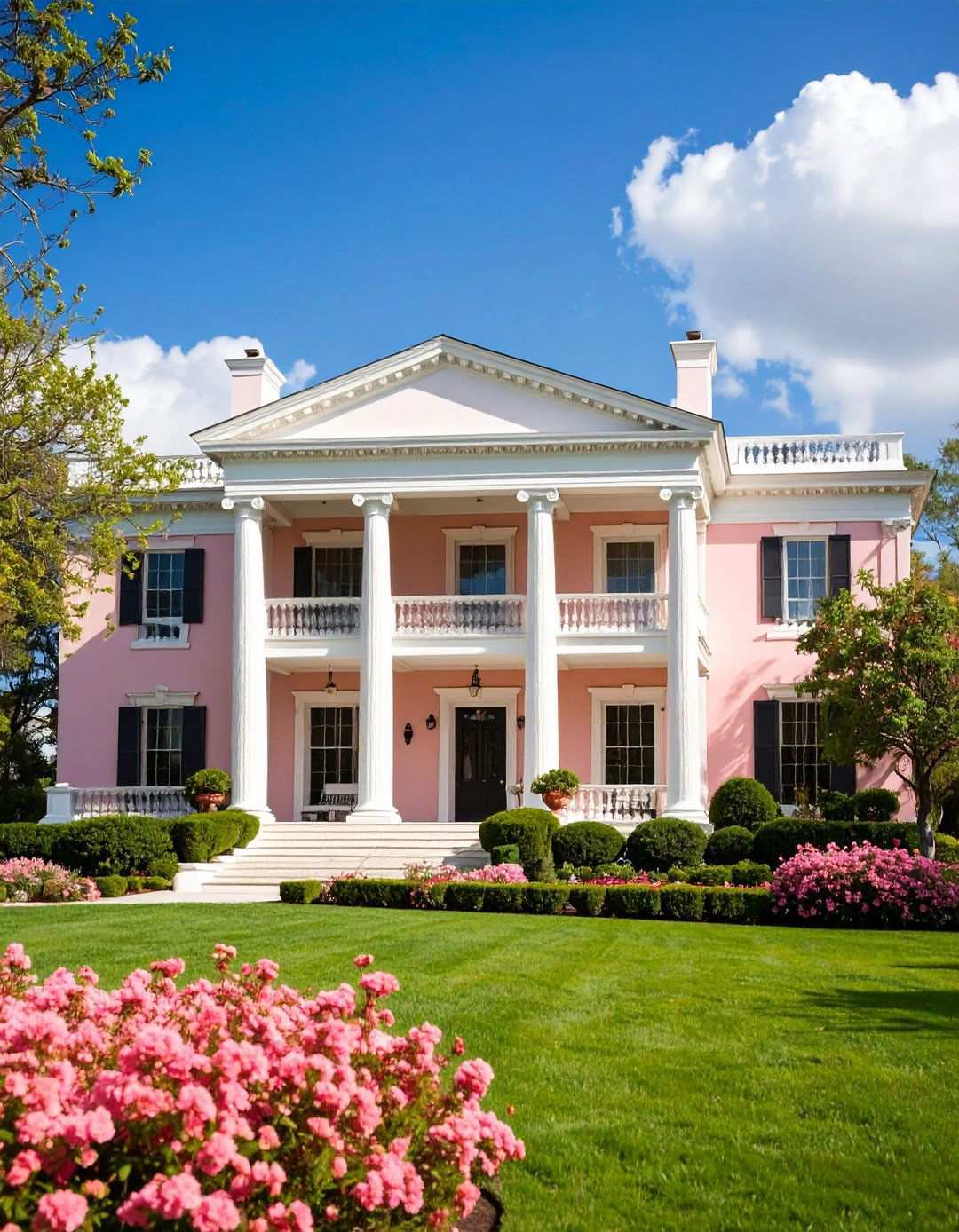 Greek Revival Pink Grandeur - 24 Pink House Exterior Ideas