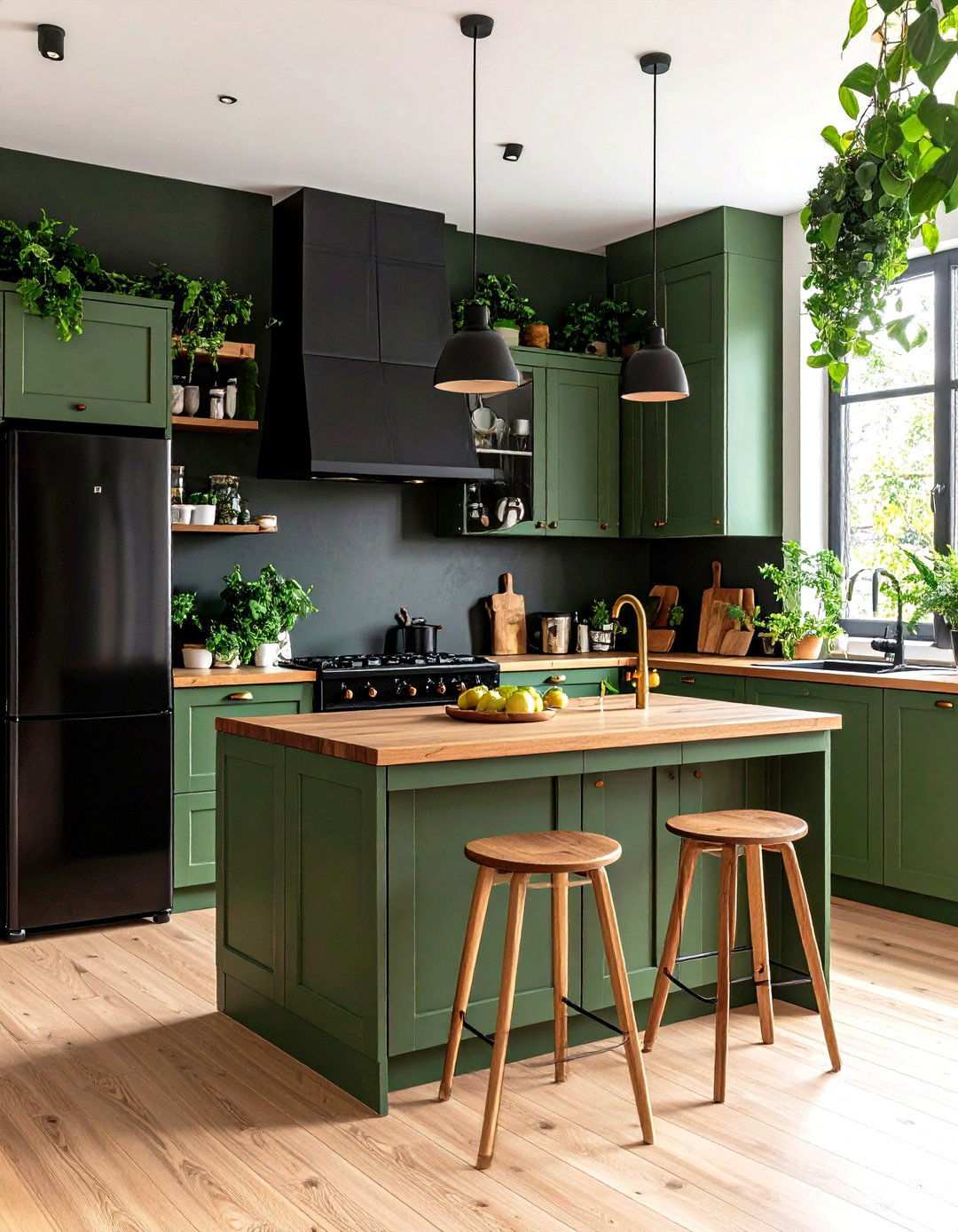 Green and Black Natural Theme - 24 Kitchen With Black Appliances