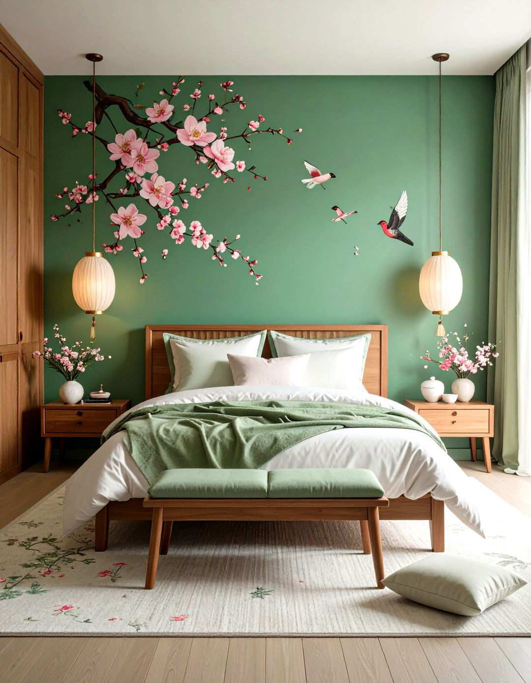 Green and Pink Chinoiserie Wallpaper Design - 24 Pink and Green Bedroom Ideas
