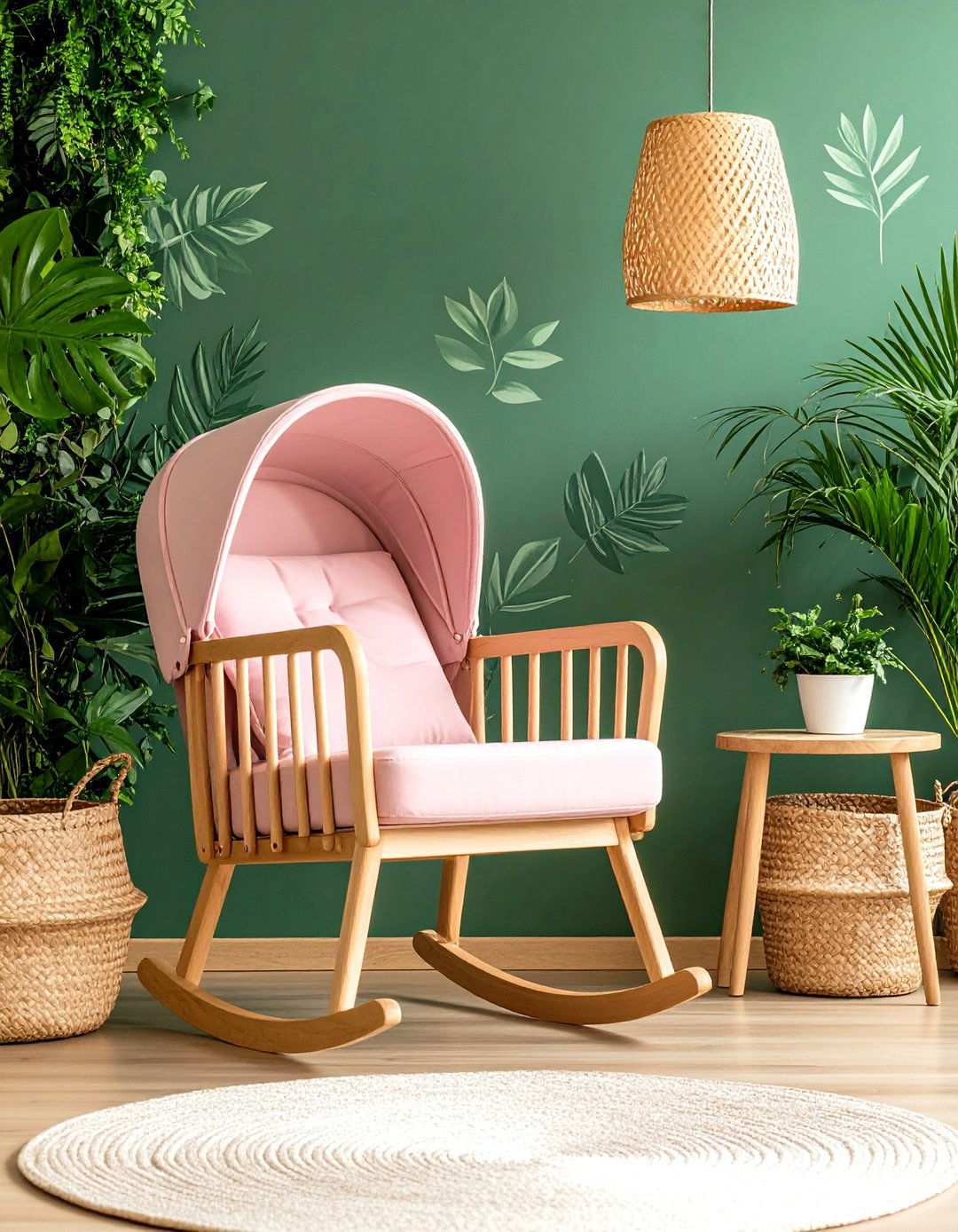 Green Grasscloth Wallpaper with Pink Accents - 24 Pink and Green Nursery Ideas
