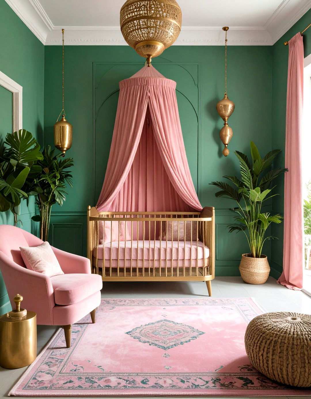 Green Moroccan Tiles with Pink Textiles - 24 Pink and Green Nursery Ideas