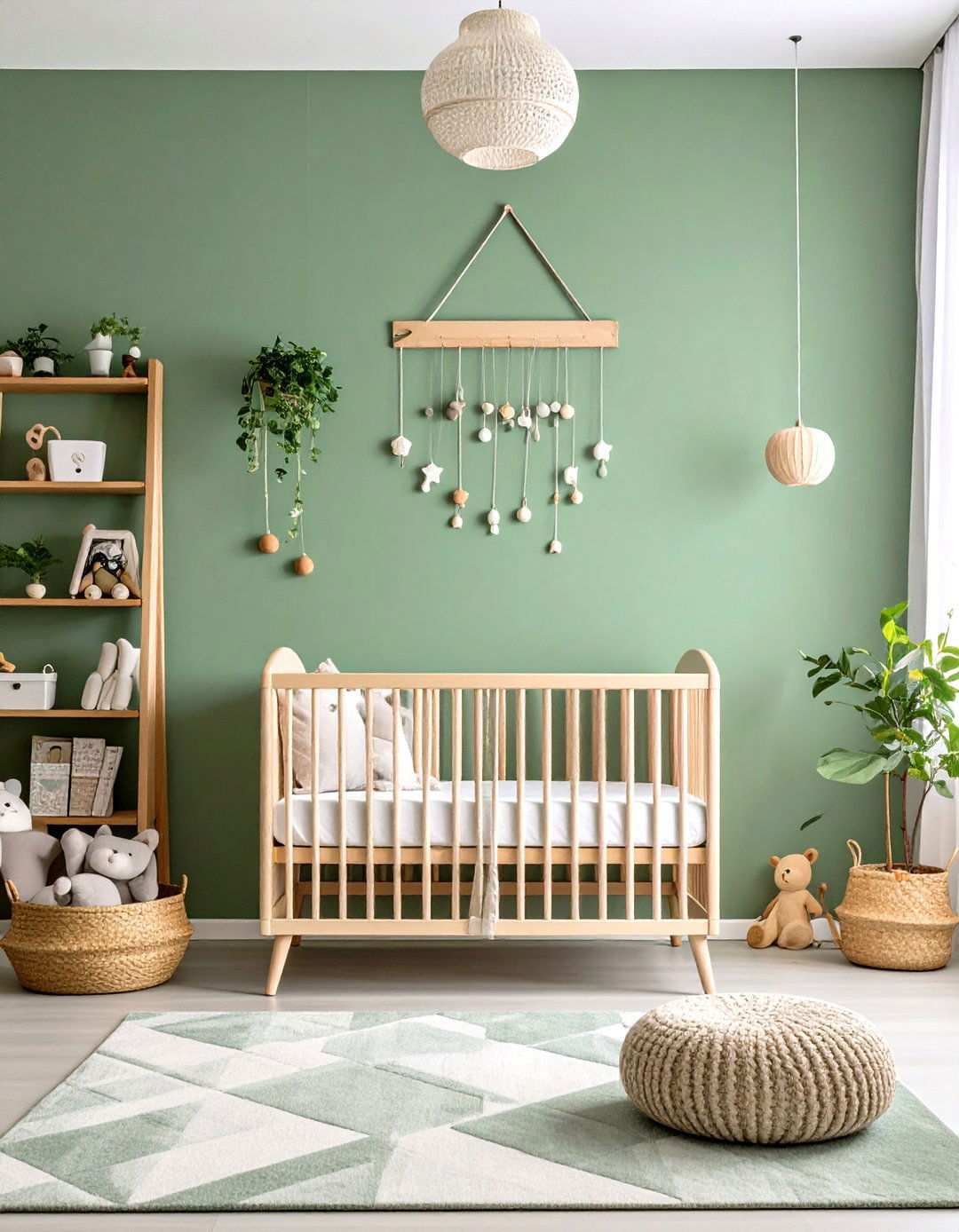 Growth Chart Feature Wall - 24 Sage Green Nursery Ideas