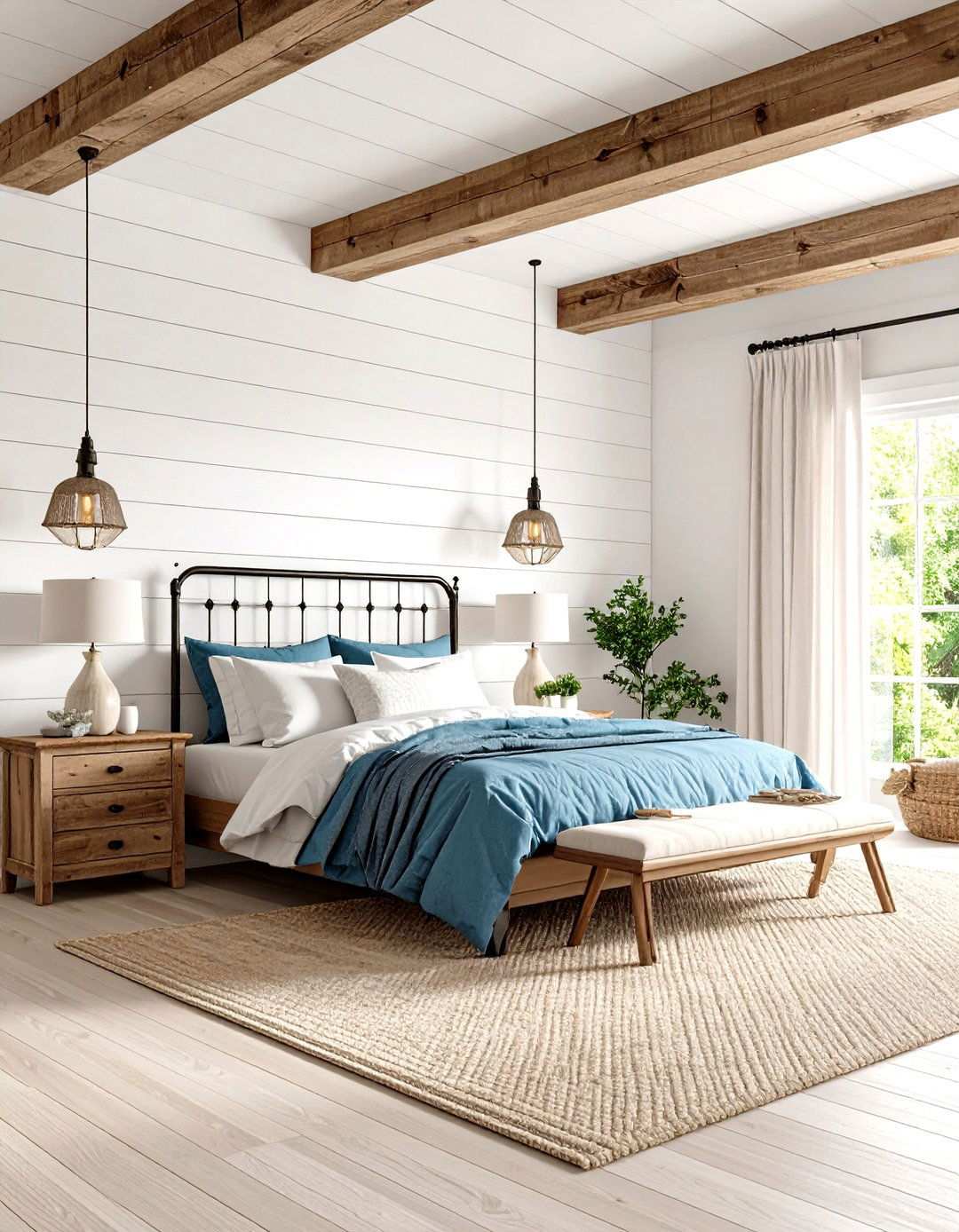 Guest Bedroom with Shiplap Accent Walls - 24 Rustic Barndominium Interior Design Ideas