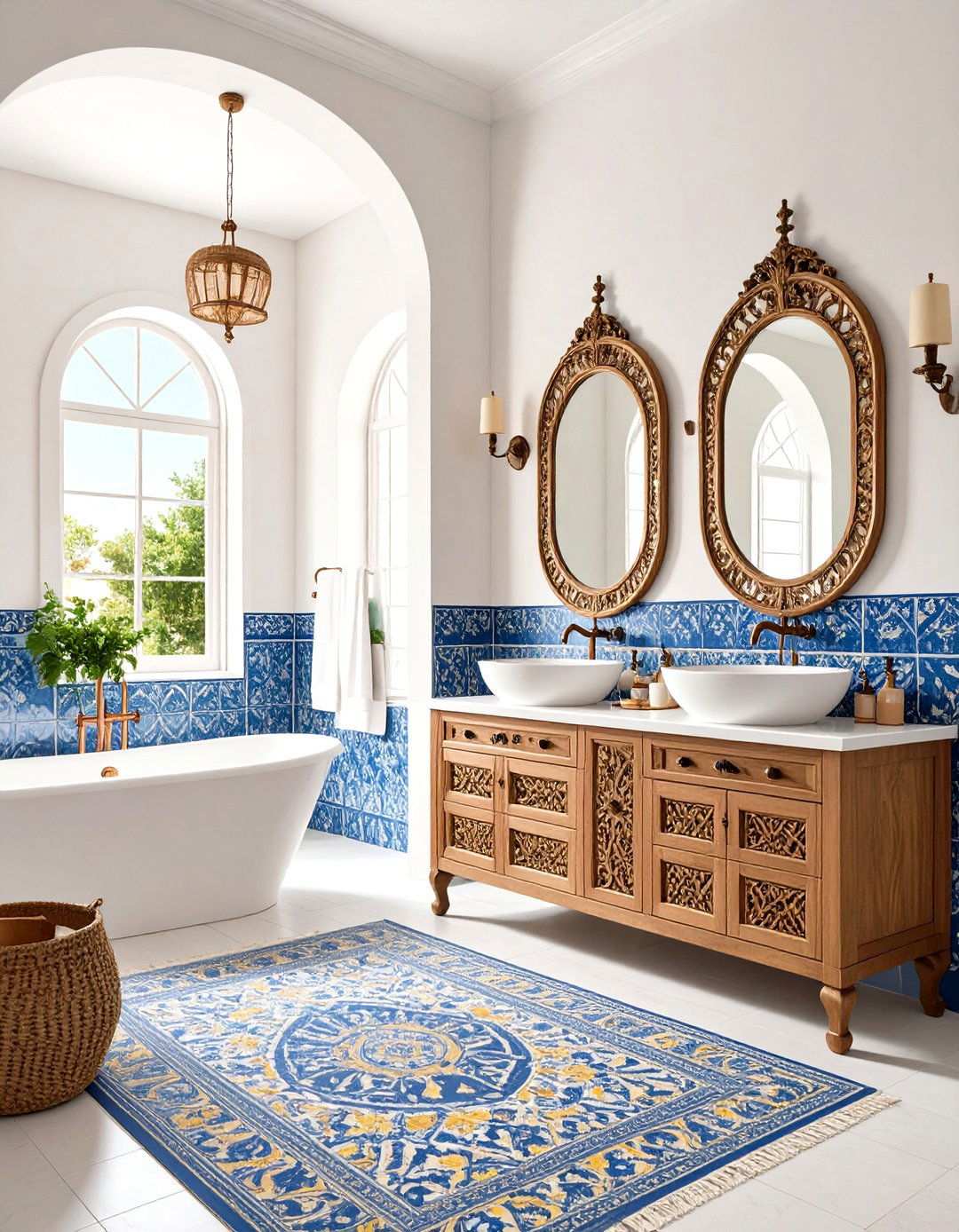 Hand Painted Tile Powder Room - 24 Mediterranean Interior Design Ideas