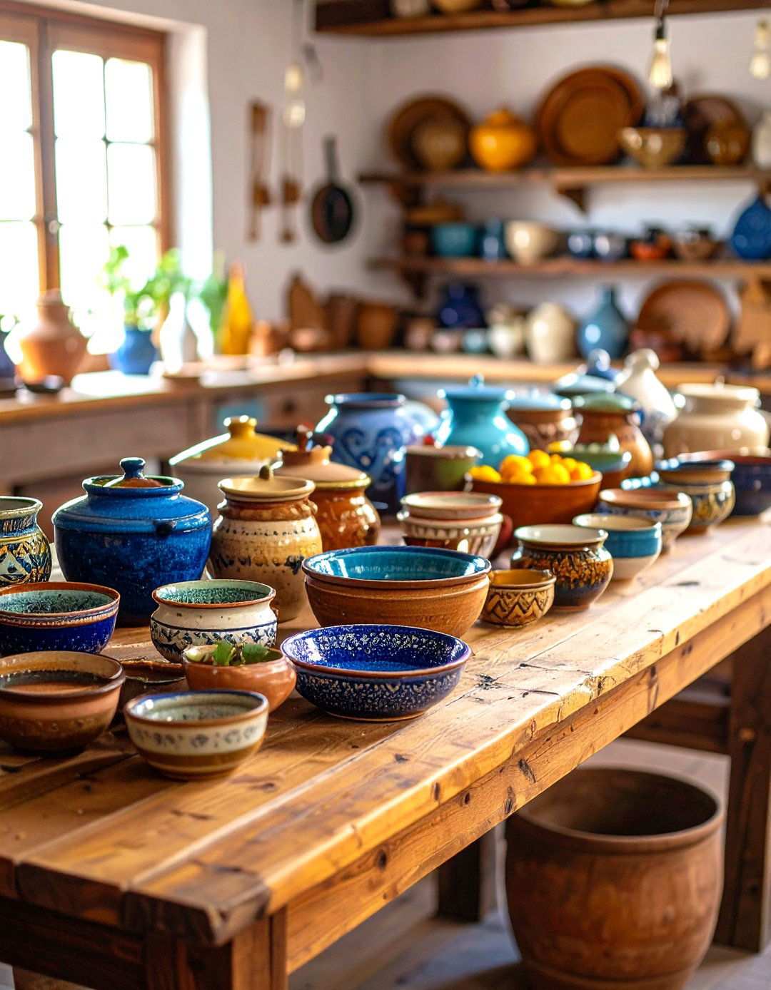 Handmade Pottery Display Collections - 24 Primitive Kitchen Ideas