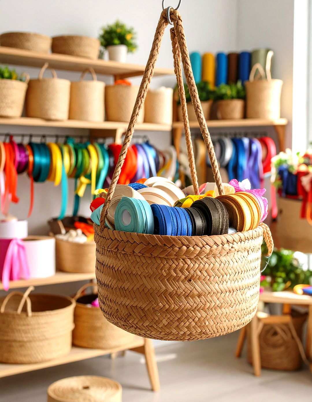 Hanging Basket Ribbon Organization - 24 Ribbon Storage Ideas