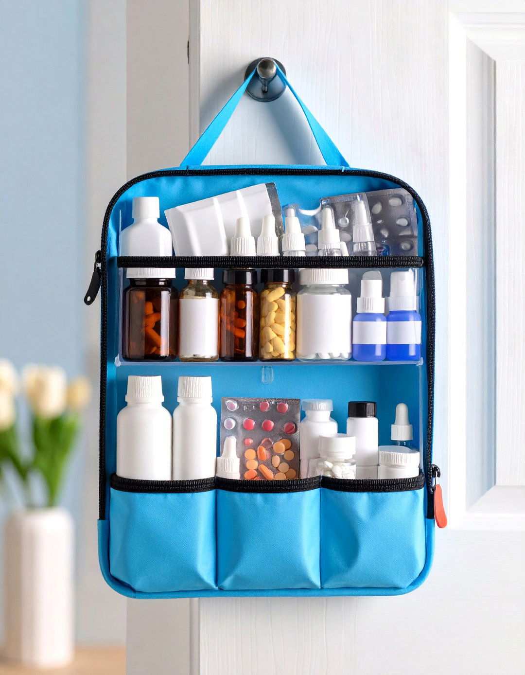 Hanging Medicine Organizer with Door Storage - 24 Medicine Storage Ideas