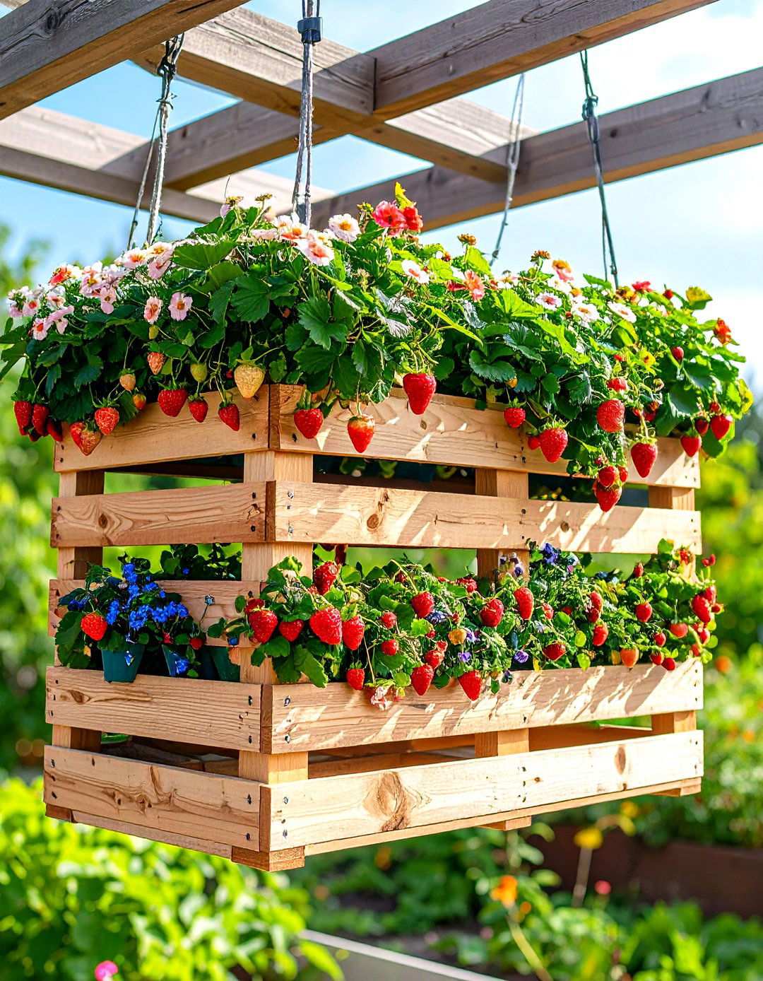 Hanging Pallet Garden System - 24 Vertical Pallet Garden Ideas