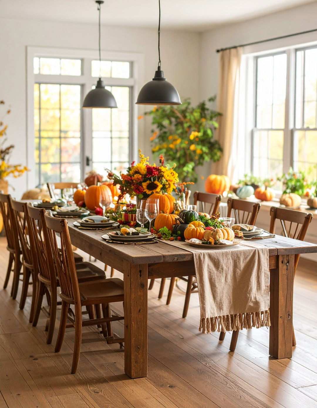 Harvest Table Gathering Space - 24 Primitive Living Room Ideas