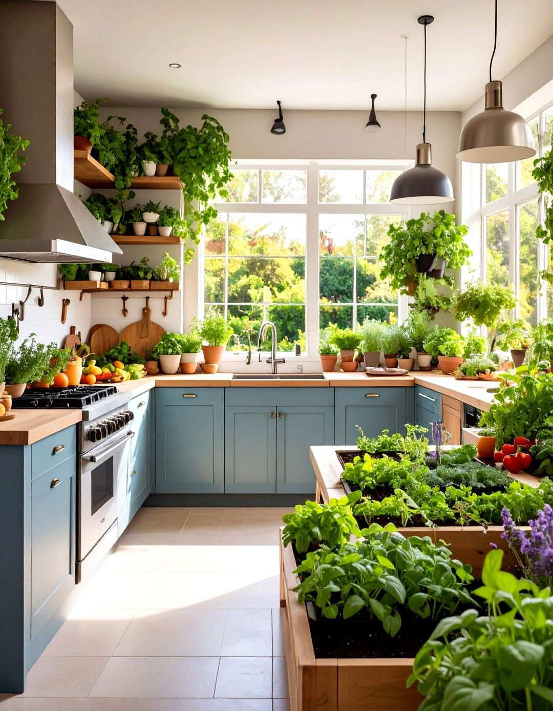 Herb Garden Integrated Kitchen Design - 24 Summer Kitchen Ideas