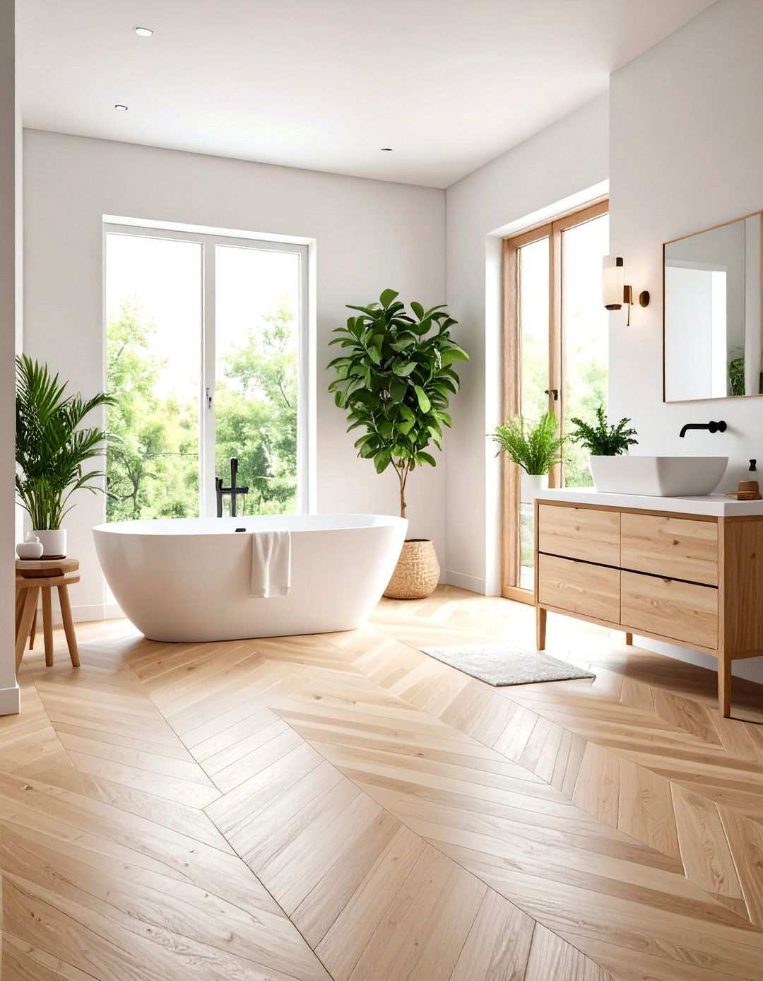 Herringbone Floor Pattern - 24 Scandinavian Bathroom Ideas