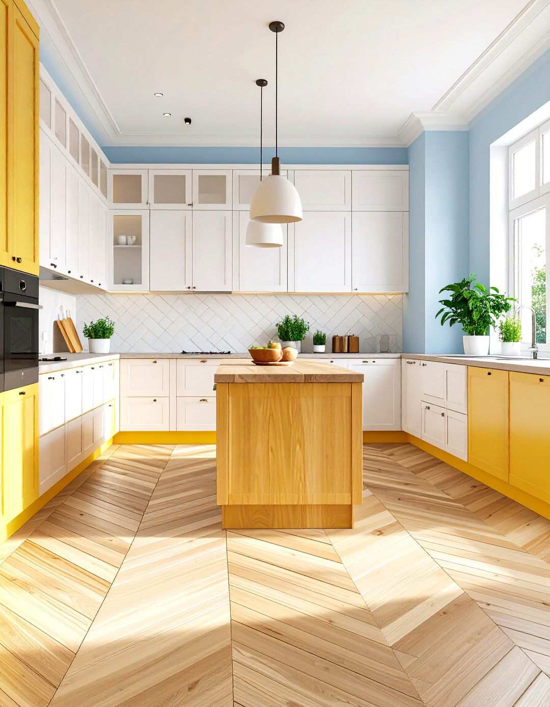 Herringbone Light Oak Pattern Flooring - 24 Light Wood Floor Kitchen Ideas