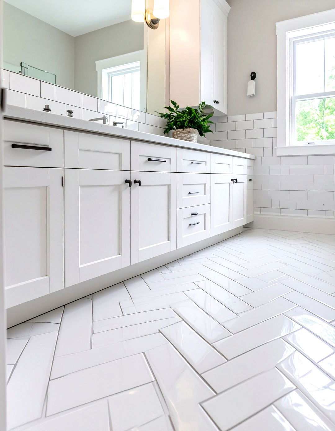 Herringbone Pattern Flooring - 24 Small Bathroom Flooring Ideas
