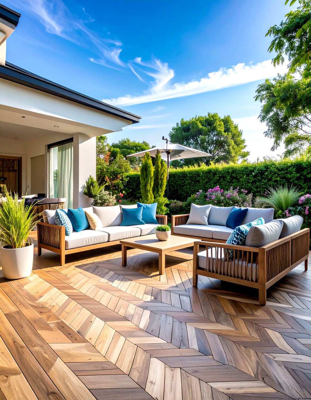 Herringbone Pattern Premium Deck - 24 Wood Deck Ideas