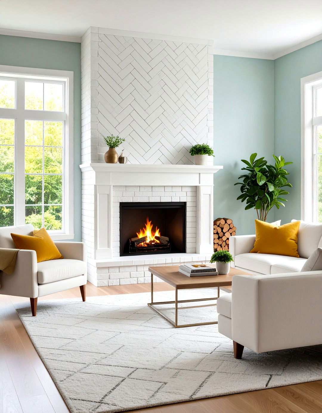 Herringbone Pattern White Brick Fireplace - 24 White Brick Fireplace Ideas