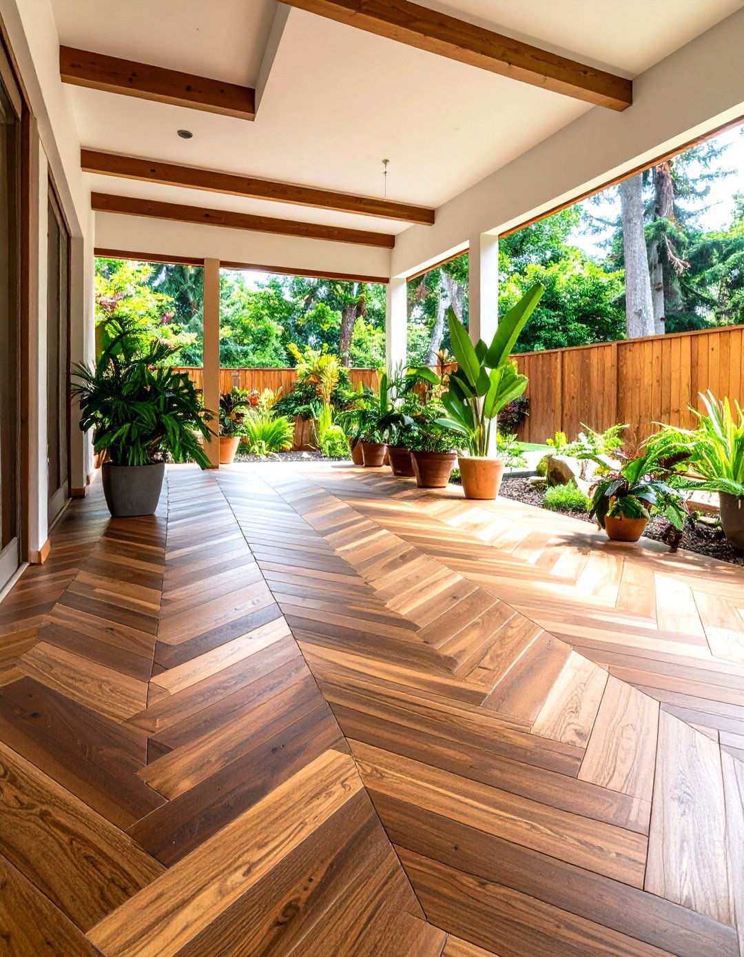 Herringbone Pattern Wood Look Tile Flooring - 24 Sunroom Tile Floor Ideas