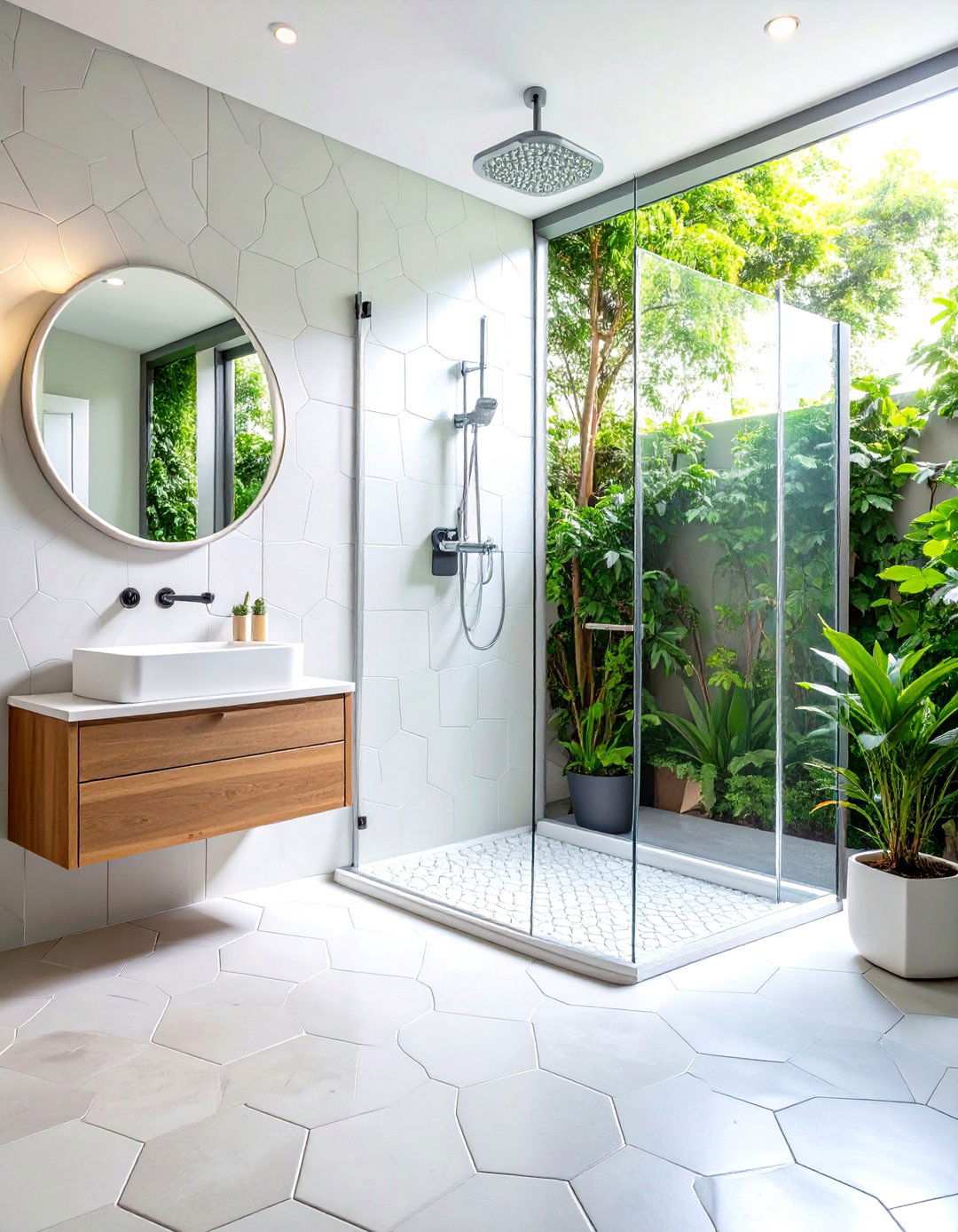 Hexagon Floor Tile Modern Minimalist - 24 Small Bathroom Walk in Shower Ideas