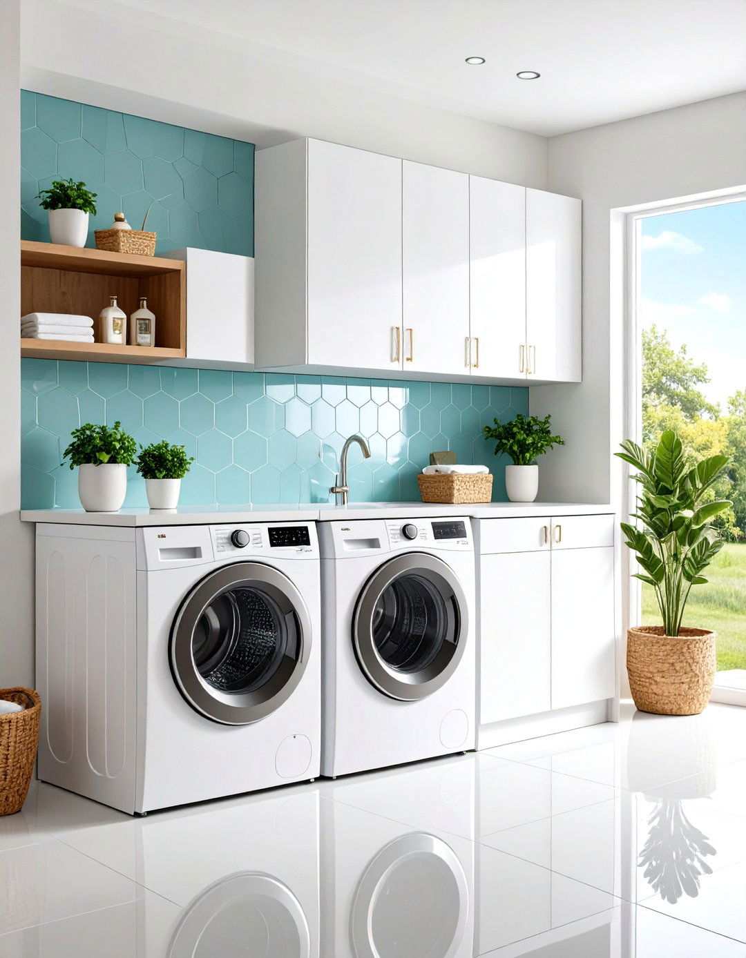 Hexagon Glass Mosaic Backsplash - 24 Laundry Room Backsplash Ideas