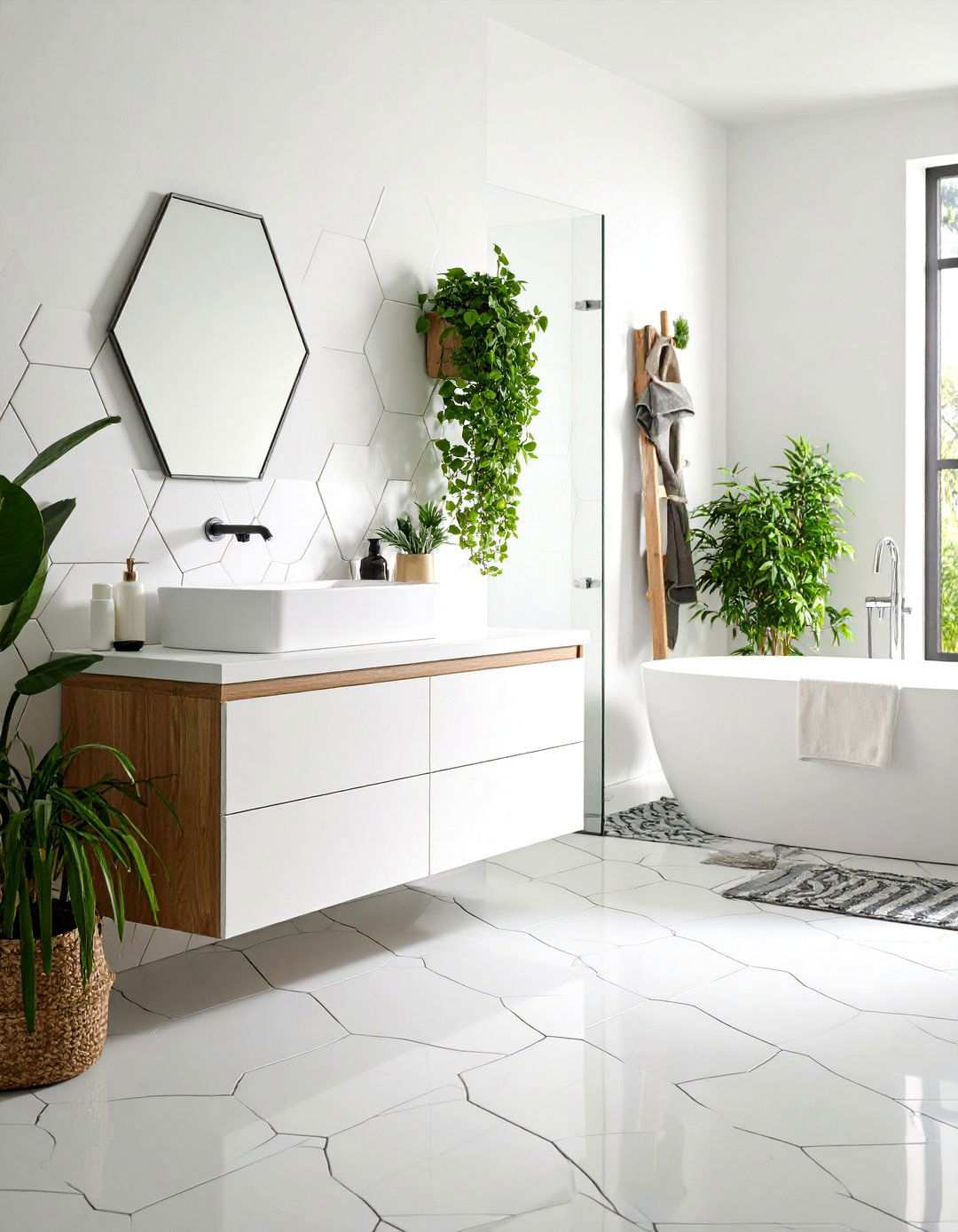 Hexagon Mosaic Tile Floors - 24 Small Bathroom Flooring Ideas